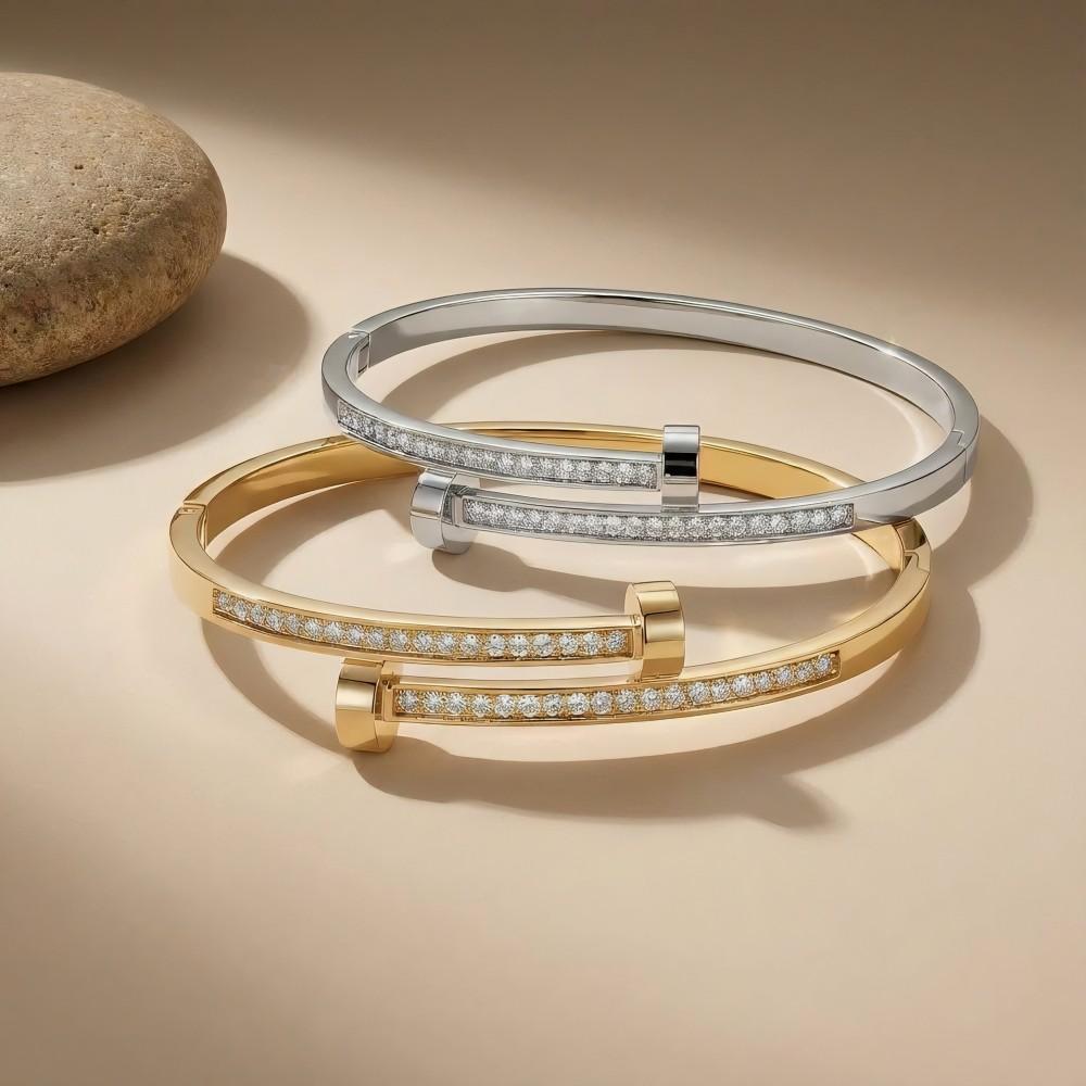 Chic Studded Nail Watch Band Style Stainless Steel Bangles for Women Men 18K PVD Gold Plated Statement Non-tarnish Jewelry Gift