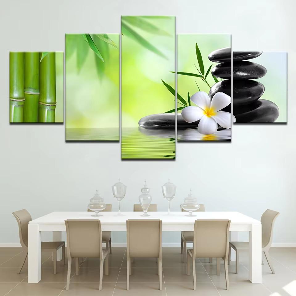 5 pièces Vintage Zen pierre orchidée mur Art toile peinture Thai Spa bambou affiches et impressions pour salon décor à la maison Cuadros