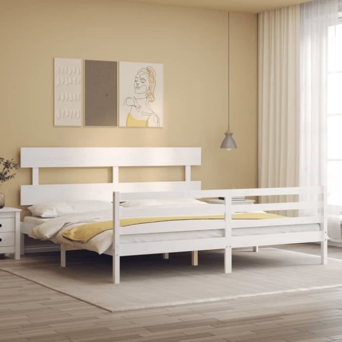 VidaXL Bed Frame with Headboard White 200x200 Cm Solid Wood 3195112