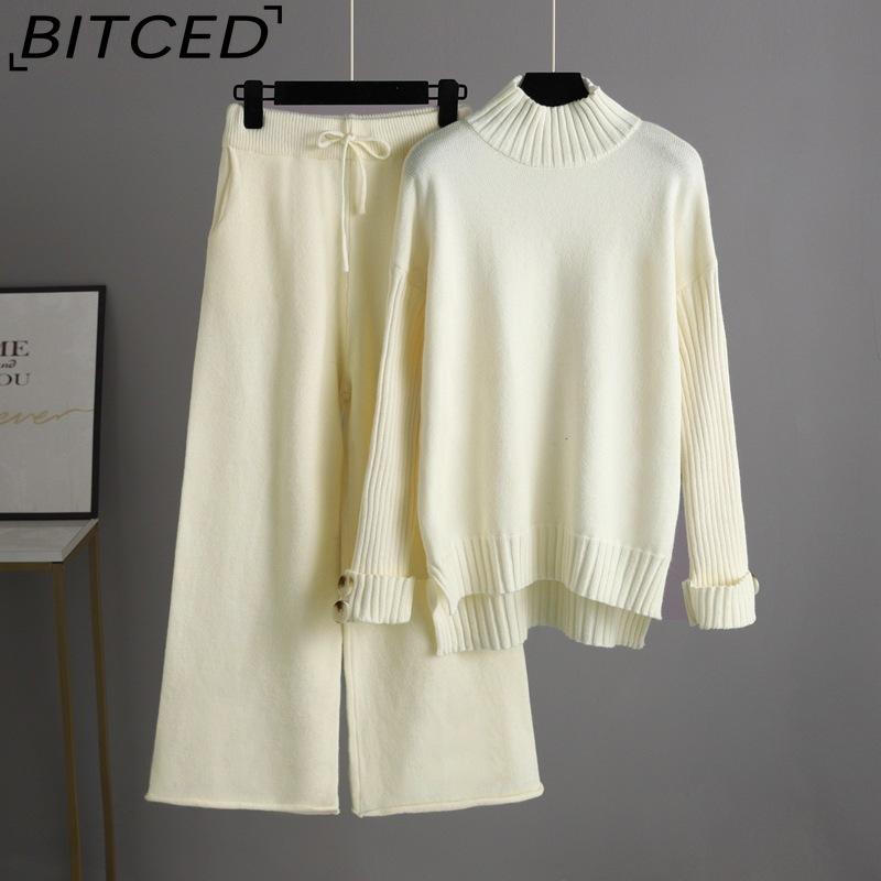 BITCED Autumn and Winter Knitted Set for Women: A Stylish Semi-high-neck Sweater with A Thick Layer and Loose Two-piece Outerwear