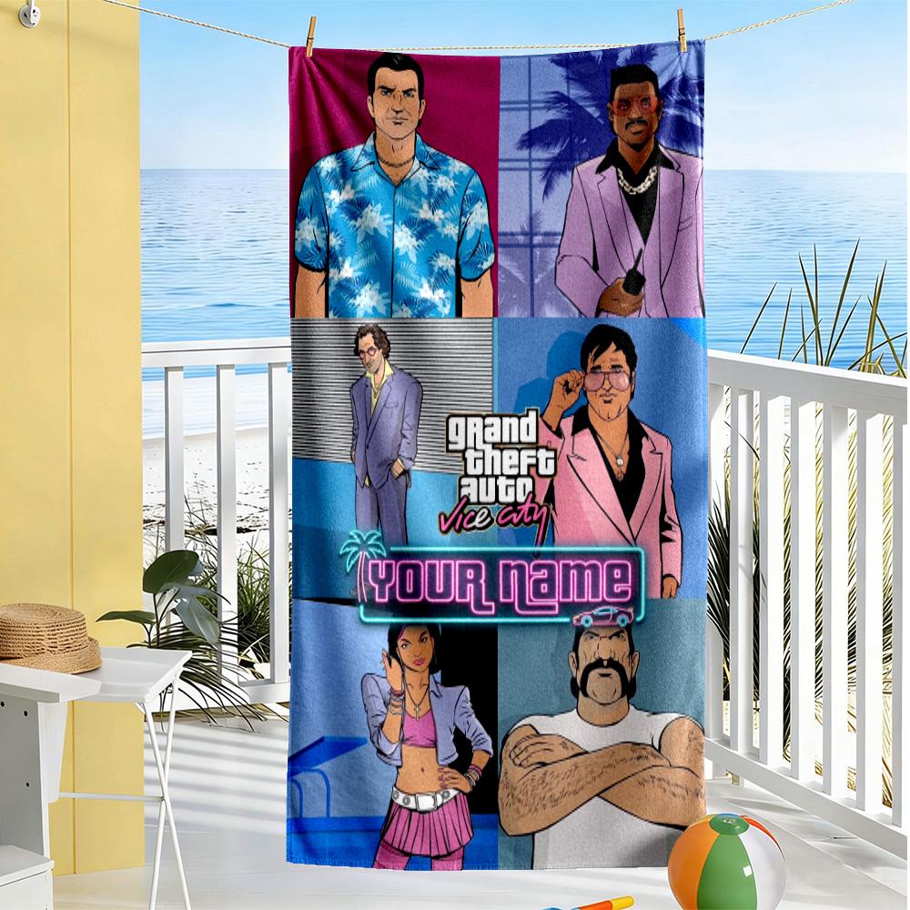 Gta Customize Text Beach Towel Quick-Dry Soft Microfiber For Beach Bathroom Outdoor Swimming Pool Camping Picnic Yoga Diving Vacation Accessories