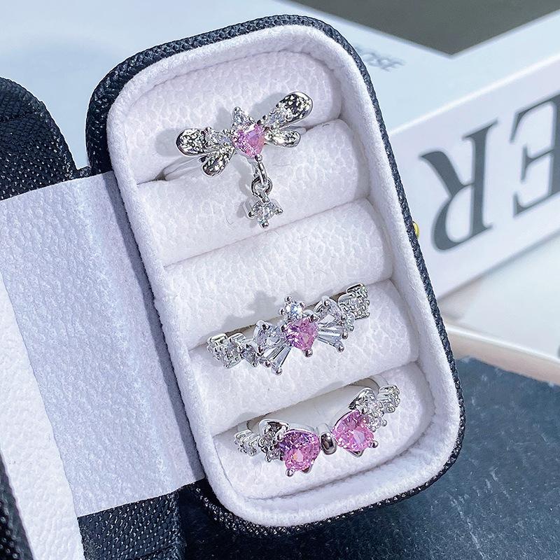Fashion Women'S Bow Pink Zir*****Pen Ring Niche Light Luxury High-End Exquisite Jewelry