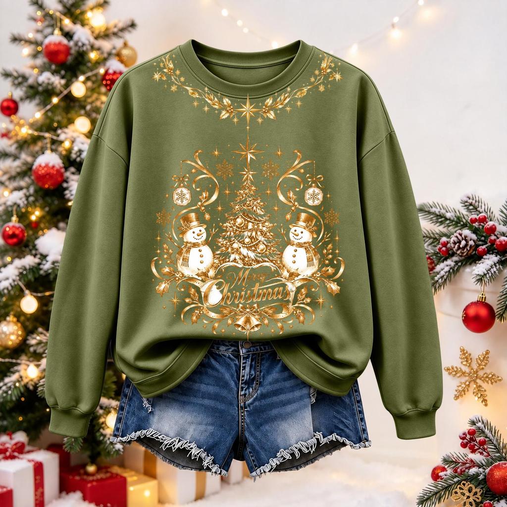 Women's Christmas Print Long Sleeve Top Casual Winter Comfortable Blouse for Holiday Wear
