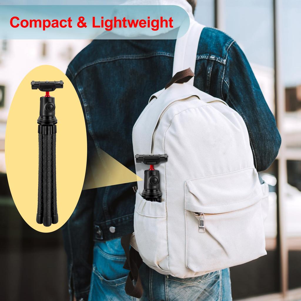 Zeadio Flexible Camera Tripod with Ball Head Cold Shoe Portable Selfie Stick Handle Grip for Vlogging and Travel with Sports Cameras and 360° & Mount,