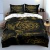 Golden Rose Pattern Black Bedding Set Bedding Set (1 Duvet Cover, 2 Pillowcases, Duvet Not Included)