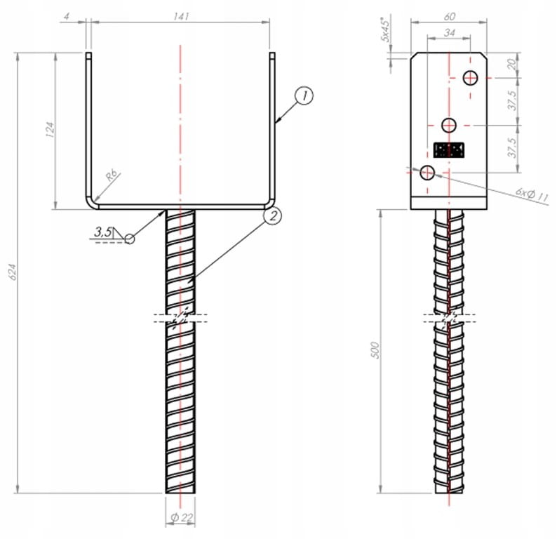 Galvanized Post Anchor Base 141x624x12mm
