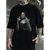 Men'S Vintage Streetwear Graphic T-Shirt - Edgy Tattooed Mona Lisa & Peace Sign Print, Black Crew Neck Short Sleeve, Loose Fit Casual Tee with Da