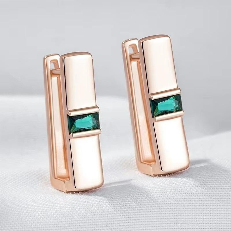 Unique Square Green Zircon Earrings for Women Luxury Gold Color Simple Bride Earrings Vintage Wedding Jewelry