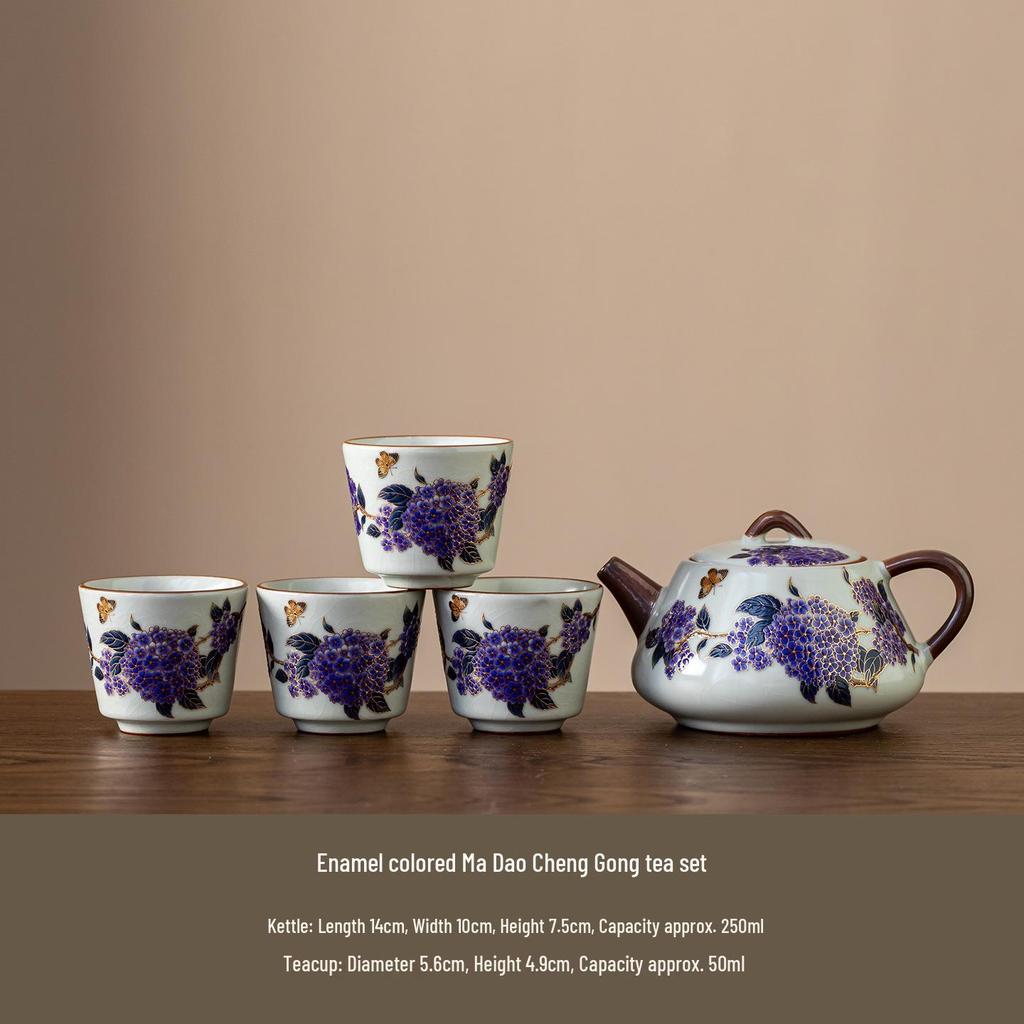 Hydrangea Blossom Shi Piao Ceramic Tea Set: Color-Changing Teapot & Teacups