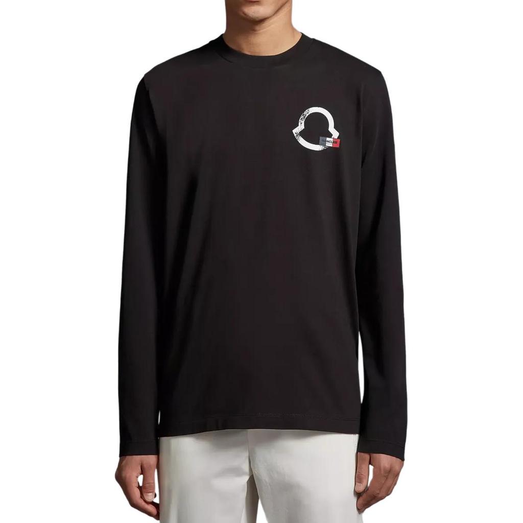 Moncler Pattern Embroidered Badge Crew Neck Long Sleeve T-Shirt Men tops Black I2-091-8D00016-8390T-999