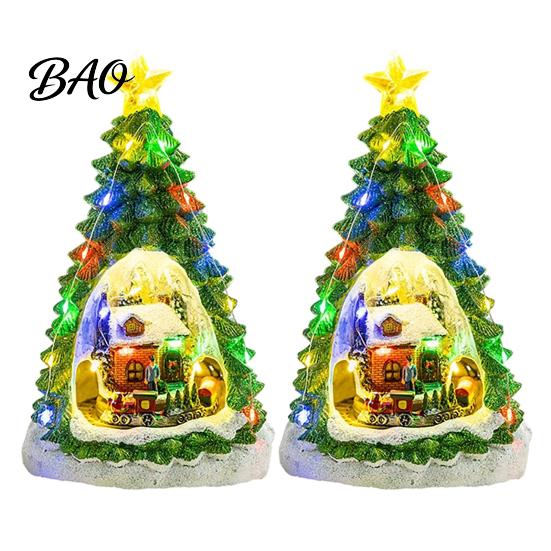 Indoor Festive Party Supplies 2Pcs Christmas Train Music Box with Rotating Light, Snow Village Carousel Holiday Decorative Ornaments Ornament,