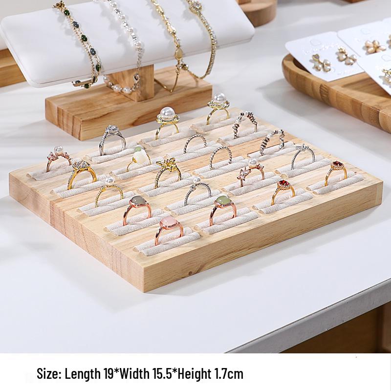 Solid Wood Minimalist Ring Display Tray with 20 Slots