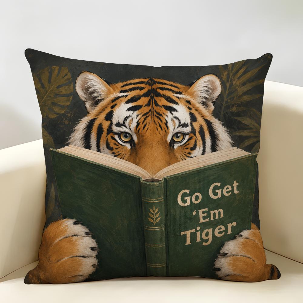Go Get Em Tiger Cushion Cover Natural Linen Organic Fabric Double-Sided Printing Breathable Perfect For Home Decor