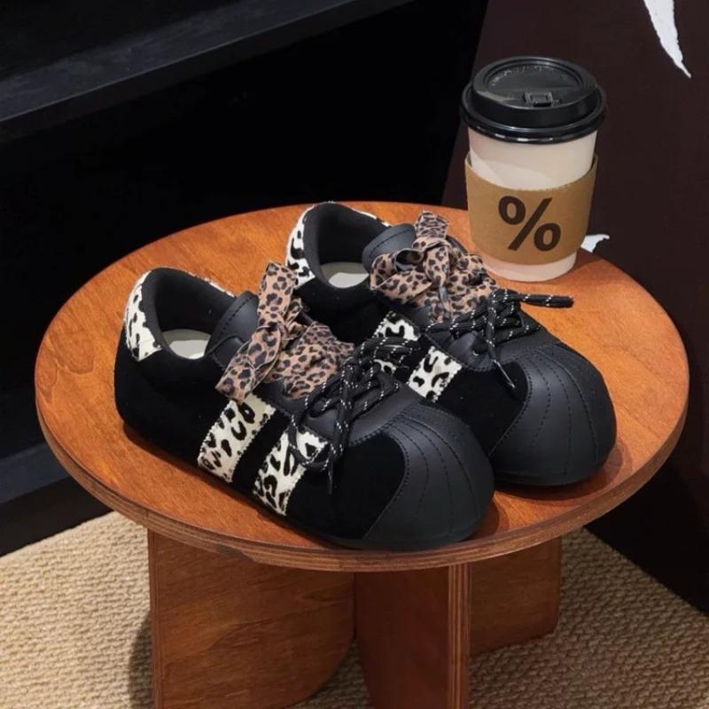 Niche Versatile Retro Female Leopard Print Fashion Autumn New Thick-soled Heightening Sports and Leisure Shoes