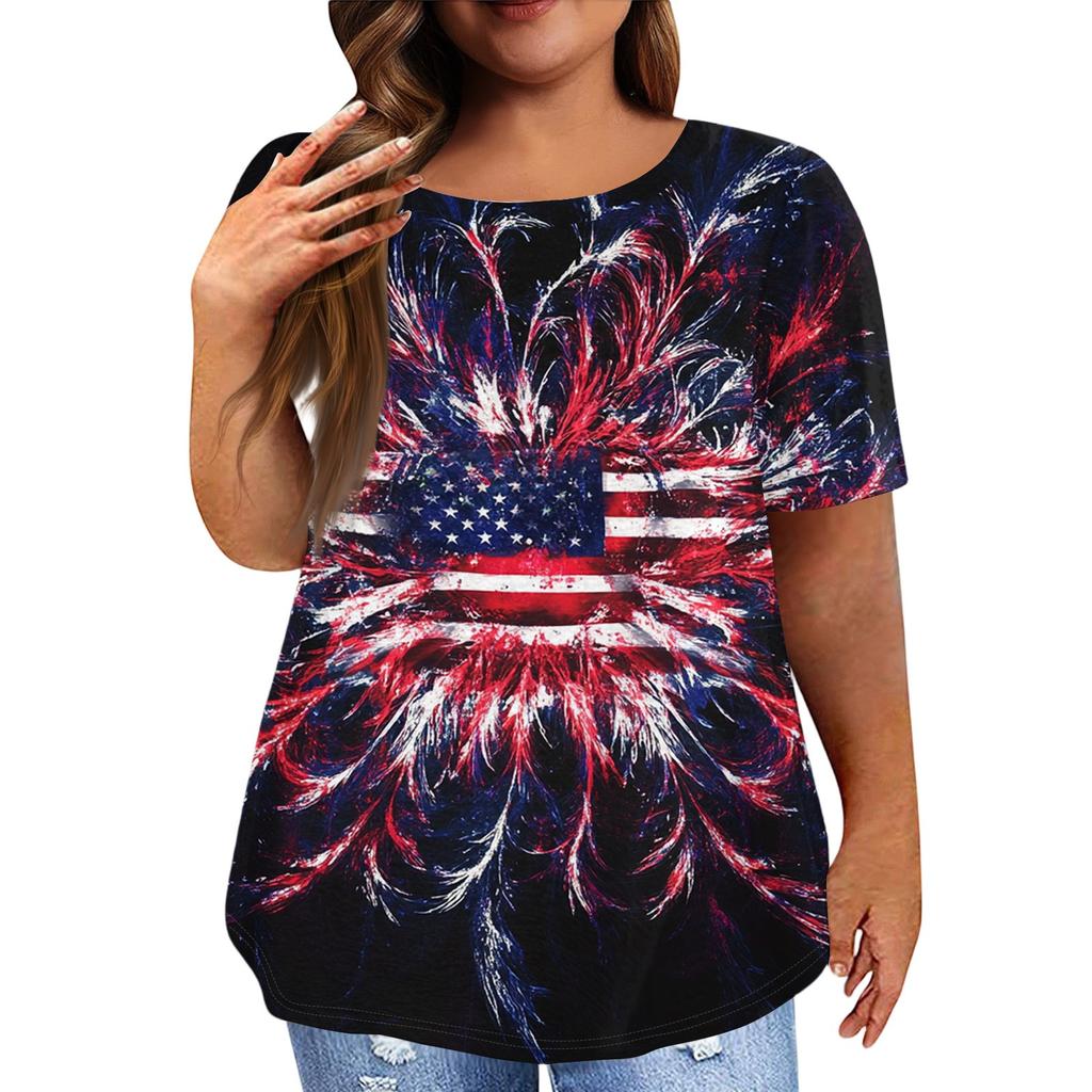 Women's Large Size T-Shirt Casual Tie-dye Round Neck Short Sleeve Top