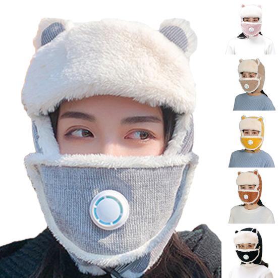 

Cartoon Ear Thick Warm Face Cover Ski Windproof Earflap Hat with Breathing Valve