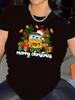 Black Christmas Vintage Bus and Tree Graphic T-Shirt Q9569