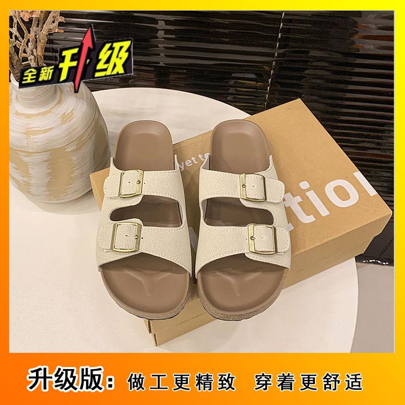 Thick-bottomed beach lazy cool slippers casual one-word buckle with Boken slippers women's summer wear 2025 new models