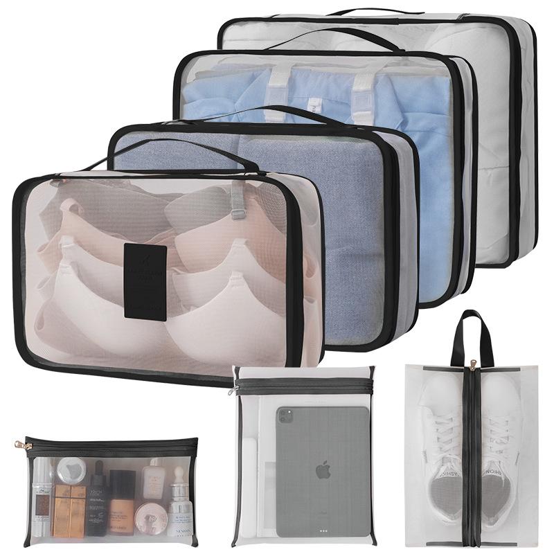 Nuovo Set da Sette Pezzi di Borse da Viaggio in Rete di Nylon per Valigie, Vestiti, Scarpe, Organizzatore per Intimo, Borsa Portaoggetti, Borsa da Bagaglio