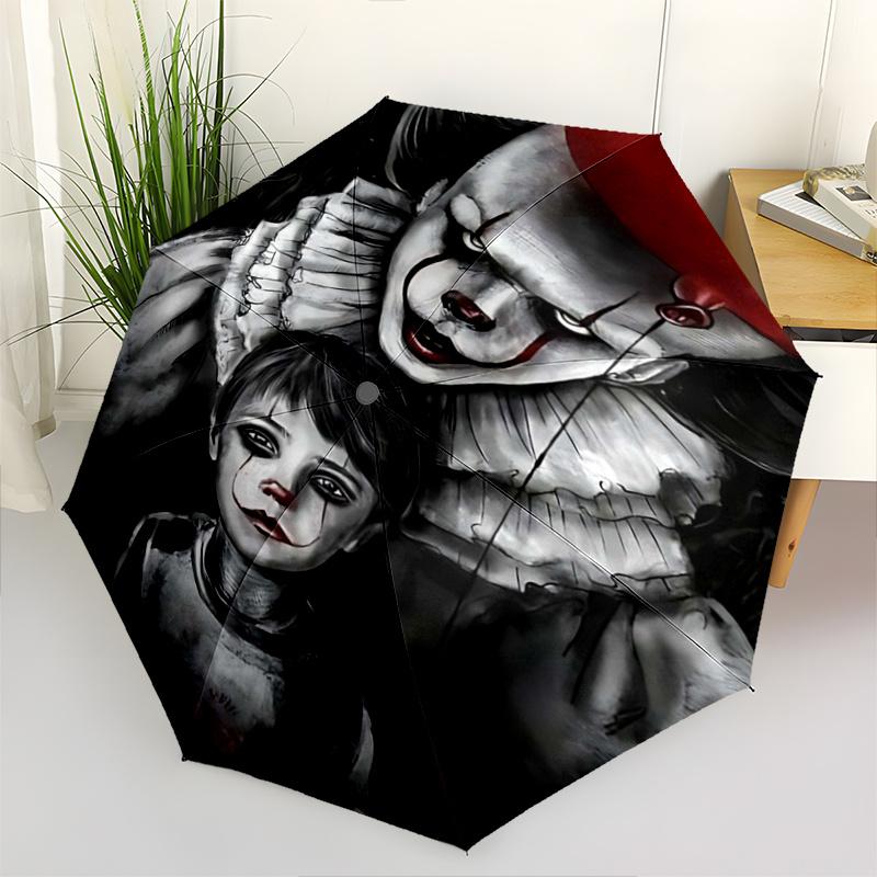 

1pc Creepy Clown Pattern Automatic 3-Fold Umbrella, 8 Iron Frames, High-Value Folding Umbrella, Suitable for Office, Travel and Outdoor Adventure.S043