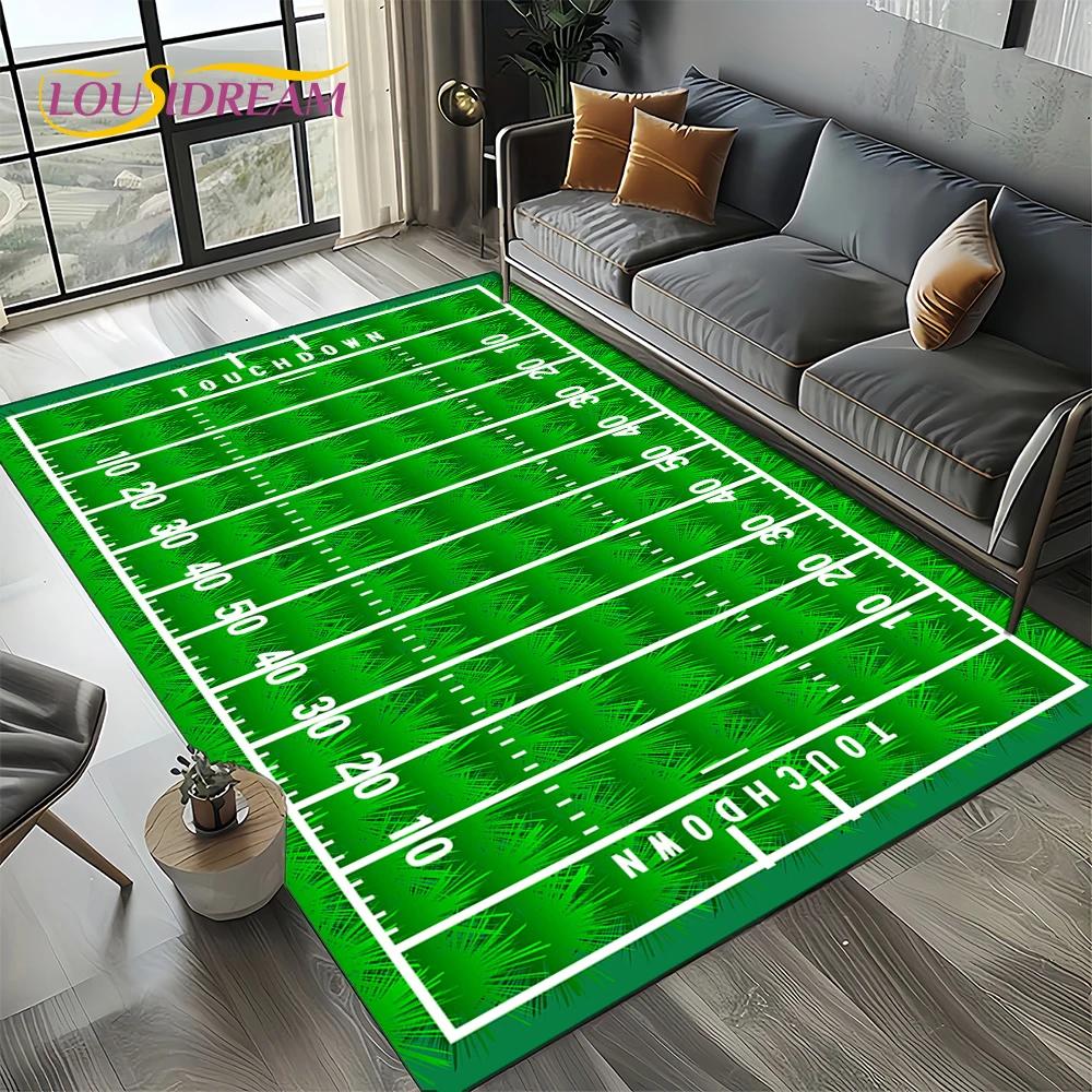3D Rugbyfeld Rugby 2025 American Football Cartoon Teppich für Wohnzimmer Schlafzimmer Zuhause Sofa Dekoration, Teppich Rutschfeste Fußmatte