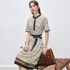 16mm Thread Satin 26 Summer Round Neck Waist Cinched Geometric Print Slimming Mulberry Silk Dress