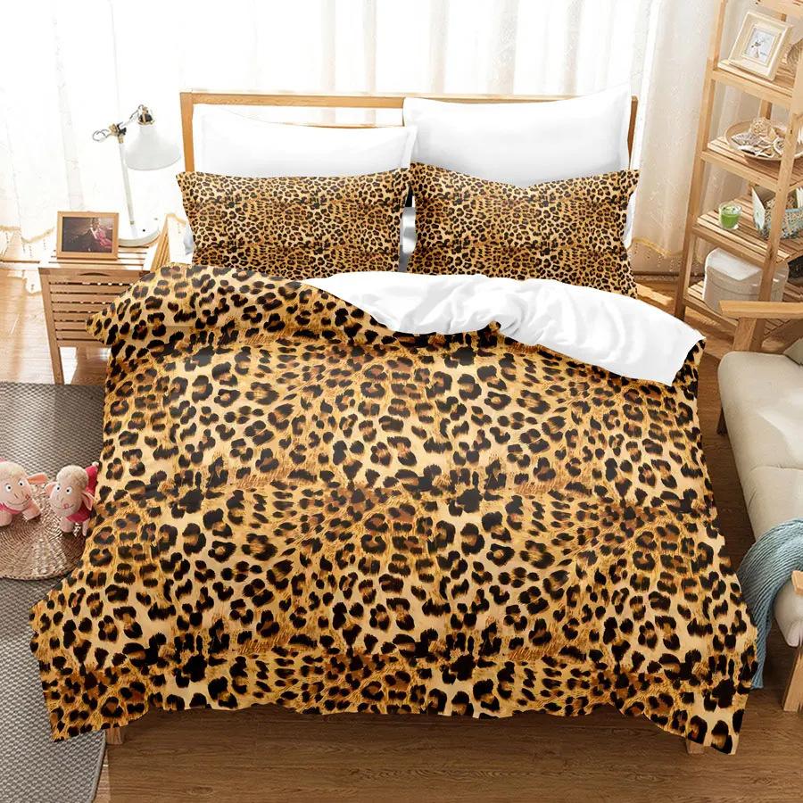 Digital Printing Three-Piece Kit Quilt Cover Pillowcase Leopard Print Bedding