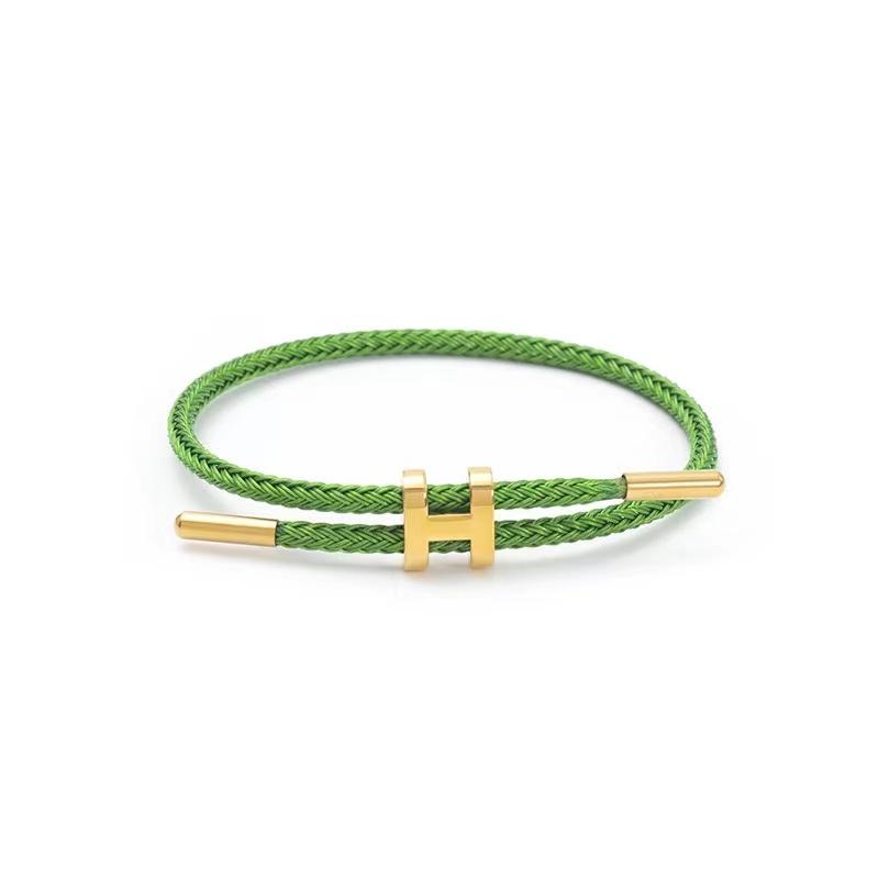 Braided Rope Bracelet Adjustable for Women with Stainless Steel Charms Arm Stacking Jewelry
