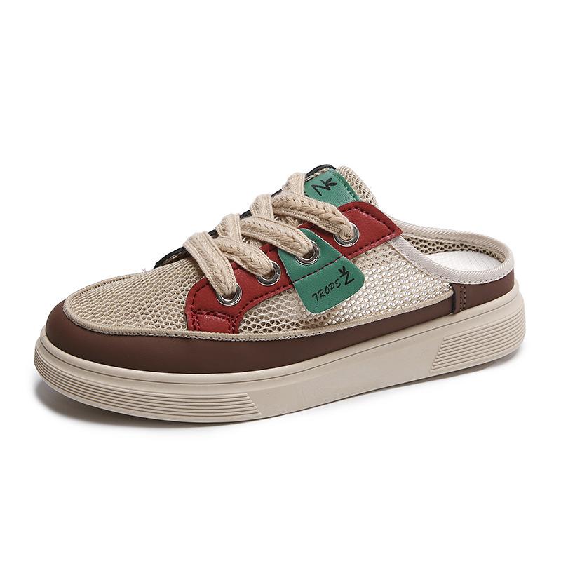 Summer new ins Korean version through the net hollow white shoes female students versatile casual half drag women's shoes tide Q6