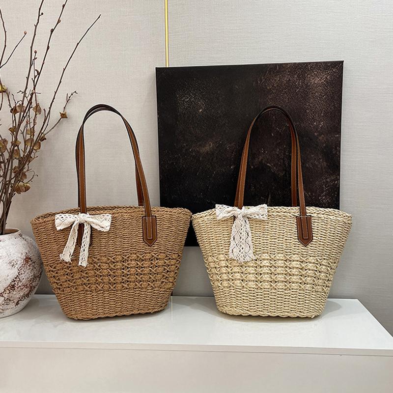 Yogodlns Summer Straw Woven Large Capacity Seaside Tote Bag Women's Basket New Beach Bag Shoulder Underarm Handbag