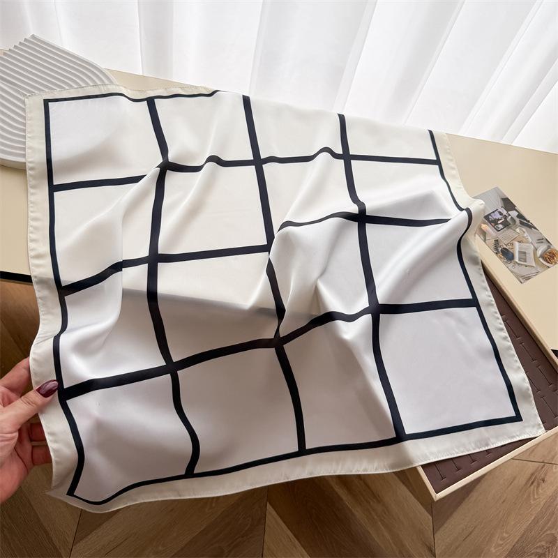 Women S Plaid Printed Silk Like Square Scarf For Sun Protection