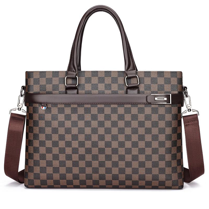 Li Shen Men's Plaid Crossbody Briefcase