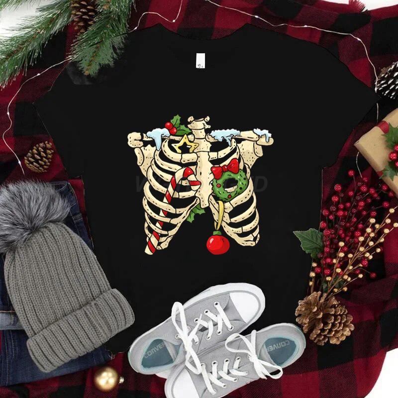 Christmas Skeleton Skull Tshirt Unisex Women Fashion Casual Tops Xmas Festive Holiday Classic Tops Unisexs Womens Clothing