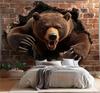 3D Fierce Bear Breakthrough Wall Art Tapestry, Aggressive Powerful Animal Print Poster Wide Wall Hanging For Bedroom Living Room