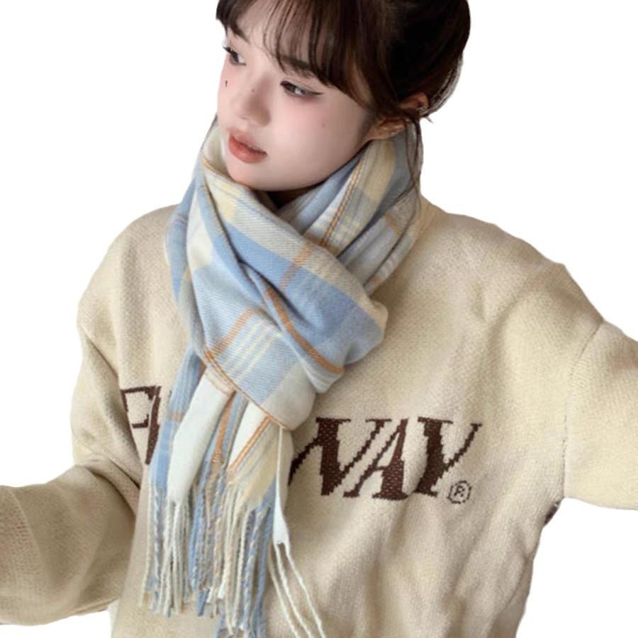 New fresh plaid Korean version plaid scarf female winter student versatile warm ins college style jk scarf male