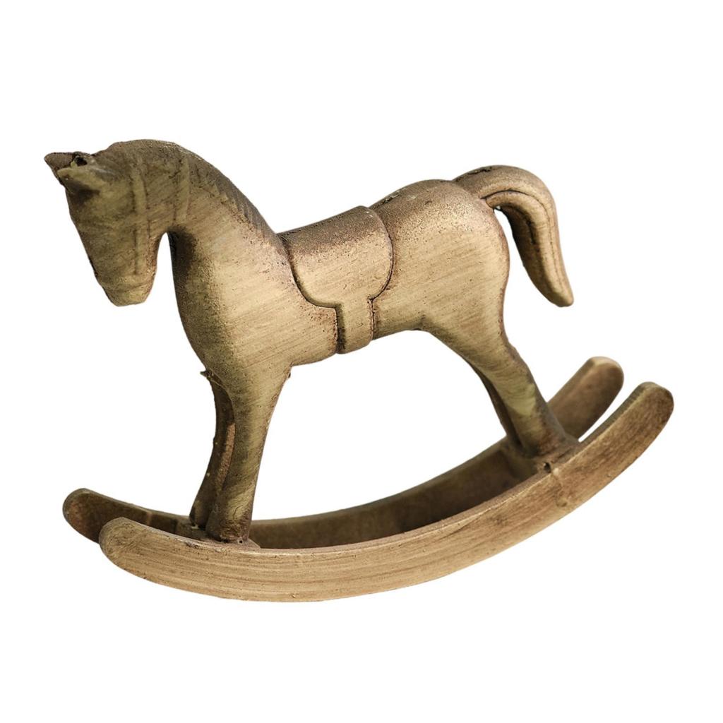 Rocking Horse Wooden Sculpture Ornament Figurine for Shelf Living Room Gift Bedroom