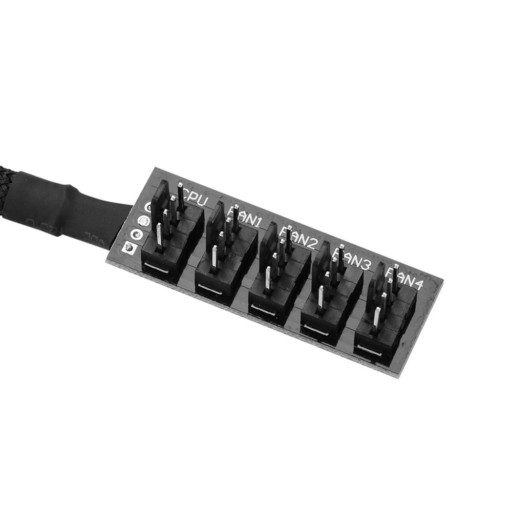 High Speed 5-Port PWM Fan Hub 4-Pin Braided Cable Fan Splitter Hub 1 Female to 5 Male Power Fan Extension Computer Cooler Fans