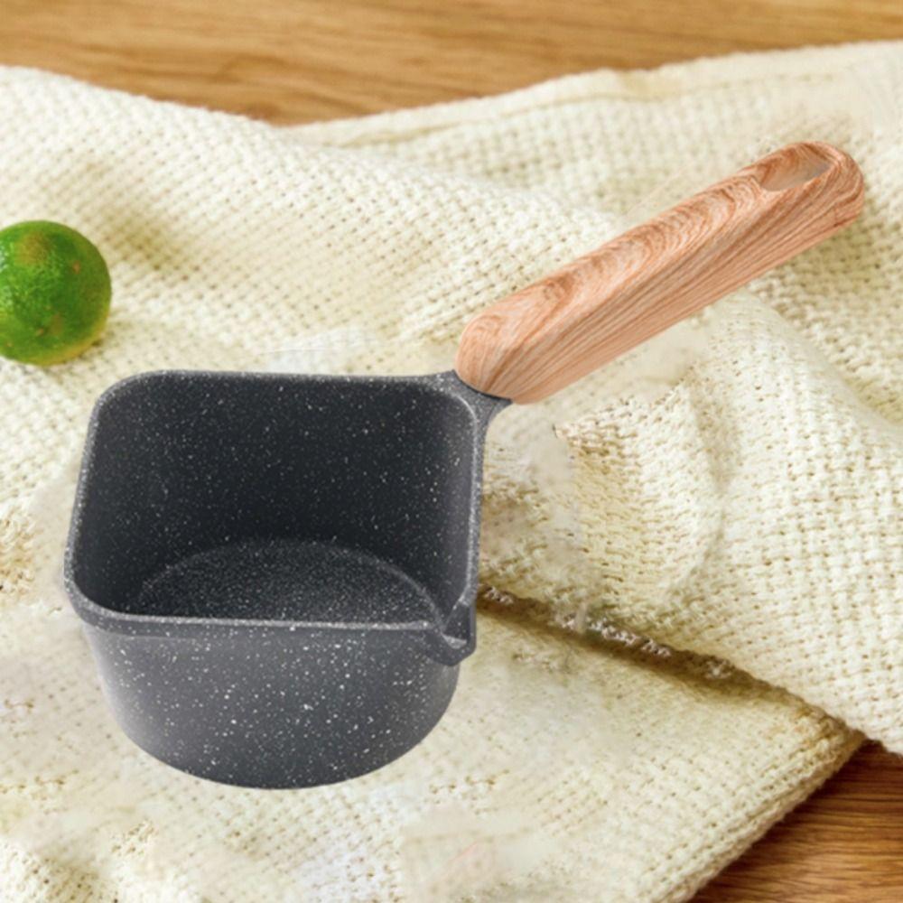 Non-stick Pouring Oil Pan Wood Handle Sauce Pan Cookware Butter Heating Pot  Porridge