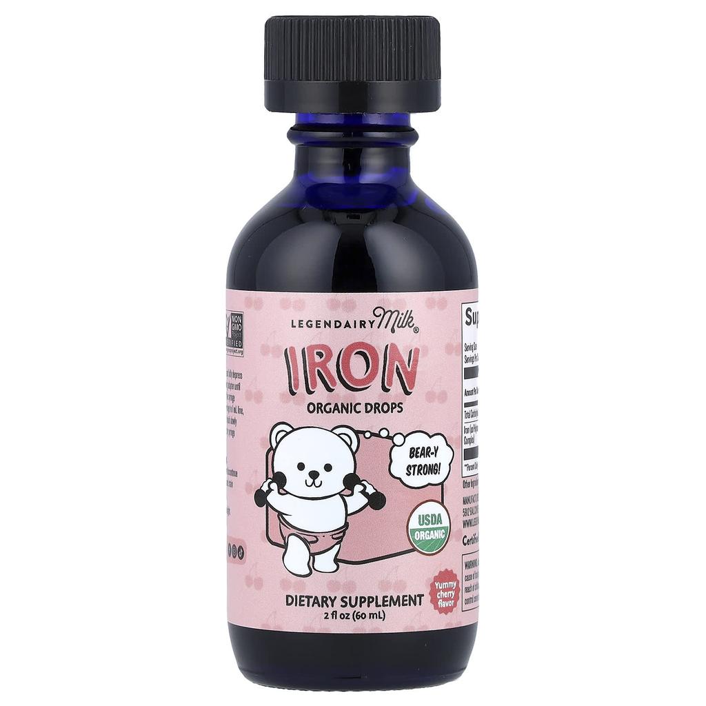 Legendairy Milk Iron Organic Drops, 4+ Months, Yummy Cherry, 60ml (2 Fl Oz)