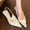 Bow Pointed Toe Women's Sandals Fad Elegant Shallow Mid Heels Shoes Spring Designer Pumps 2025 Trend Dress Sandalias De Mujer