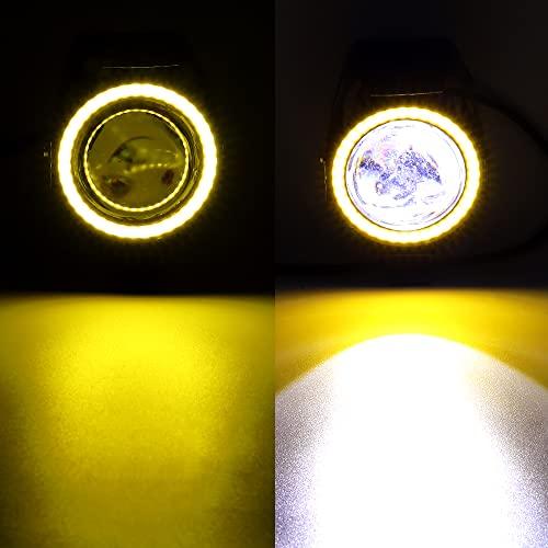 X-STYLE U7 Motorcycle Fog Lights, LED, Dual Mode, White + Yellow Squid Ring, Headlight, Auxiliary Light, Bullet Shape, 12V, Universal, with Switch, Se