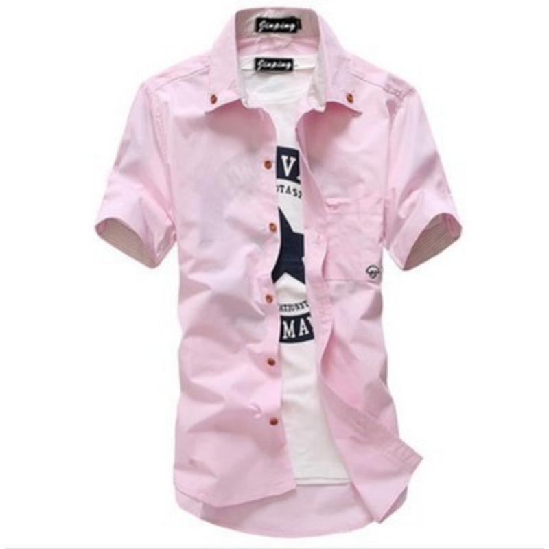 

Летние мужские повседневные однотонные рубашки из чистого хлопка с вышивкой, мужская рубашка с коротким рукавом для мужчин XL