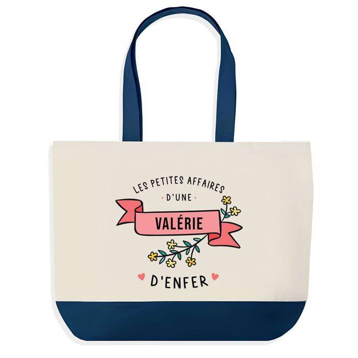 Tote bag - PLANETEE - Valérie Les Affaires d'Enfer - fond bleu (design graphique) - coton - 40 x 45 cm