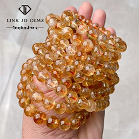 Jingdong Jewelry Unisex Round Bead Bracelet: 7A Lightning Yellow Tiger Eye Stone