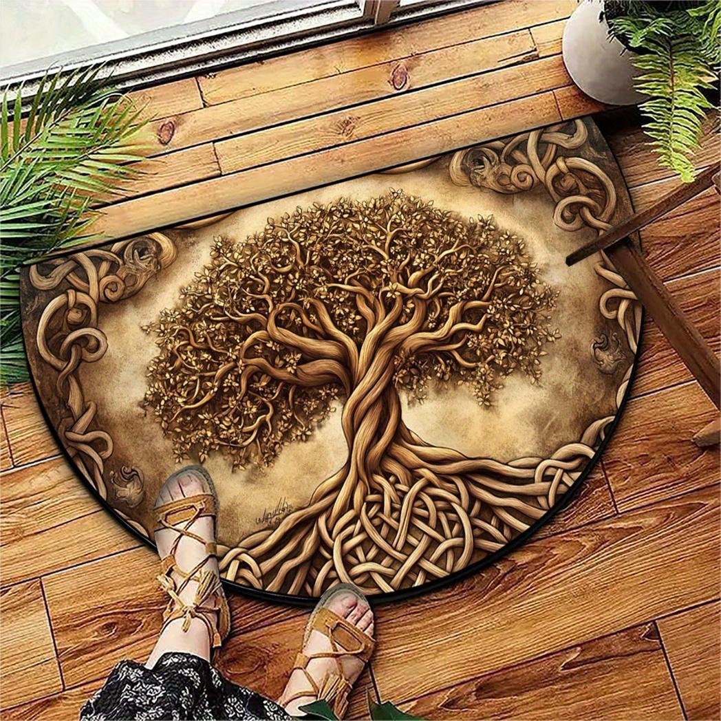 

1 шт. Витражный узор Дерево жизни Полукруглый Приветственный коврик Нескользящий для улицы, патио, крыльца, кухни, ванной комнаты, прихожей, напольный коврик 40X60CM