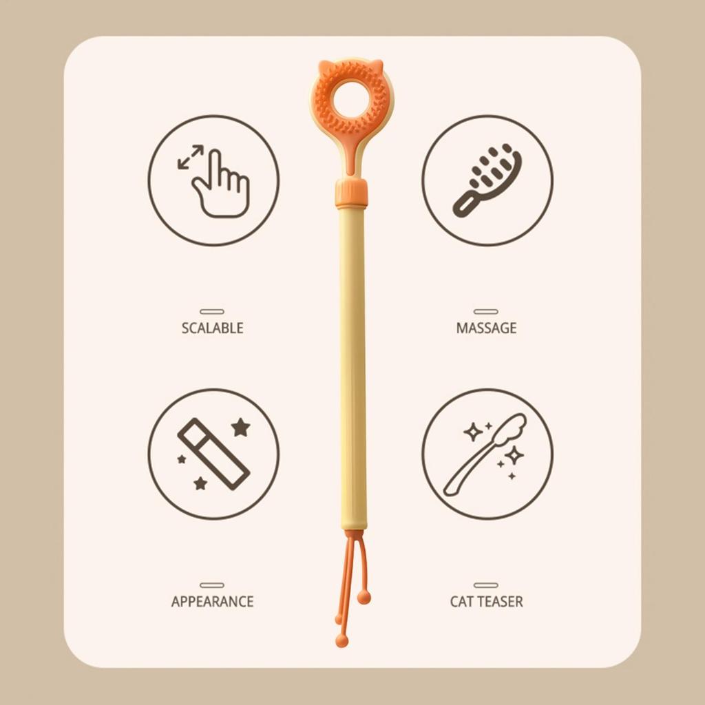 Cat Head Scratcher Double Sided Massage Stick Cat Scratching Brush With Telescopic Handle For Home Playtime Relaxation Couch