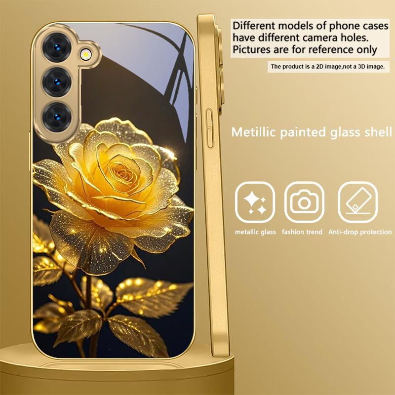 Élégante rose dorée Pour Samsung Galaxy S26 S20 FE S21 S22 S23 Plus S24 Ultra S25Ultra S21+ S22Plus Étui de téléphone en verre doré