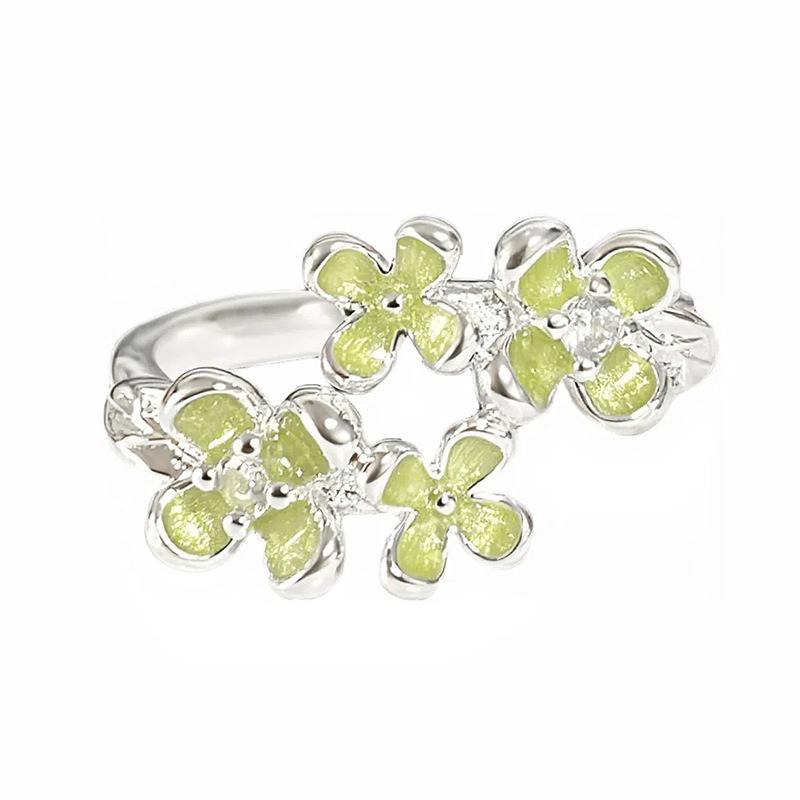 Small Fresh Enamel Dripping Oil Camellia Butterfly Opening Ring Cool Feeling Niche Light Luxury High Sense Ring Women'S Model