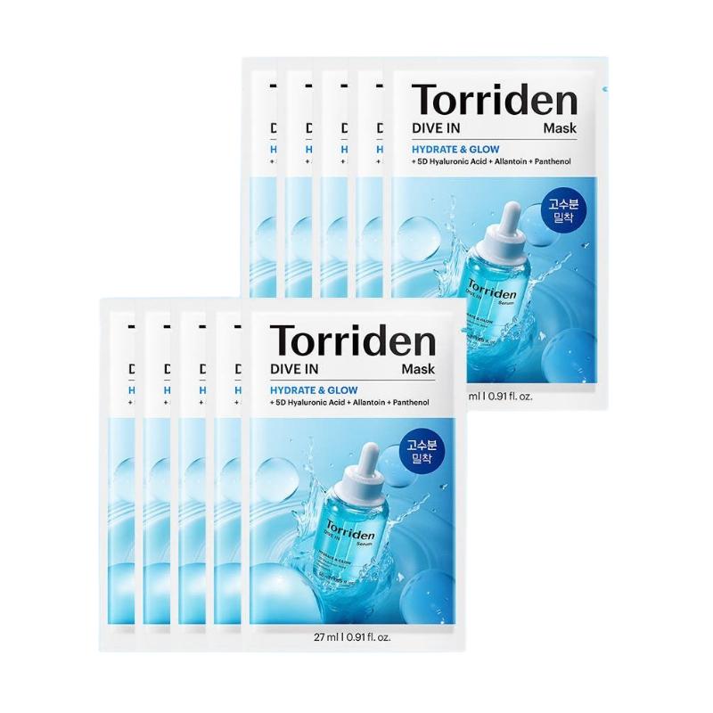 Torriden DIVE-IN Low Molecular Hyaluronic Acid Mask Deep Hydrating Sheet Mask 27ml x 10pcs
