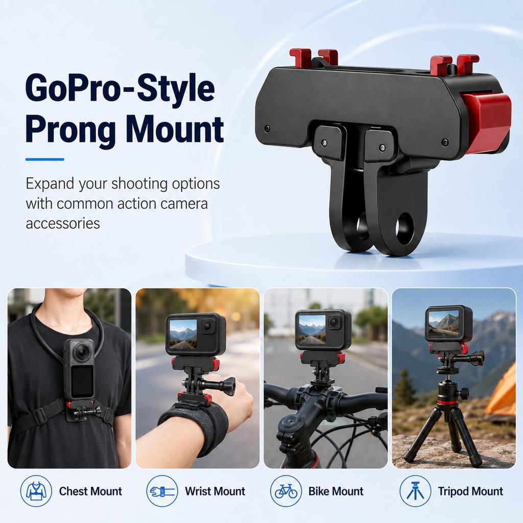 Magnetic Quick Release Mount for Insta360 X6, Dual Interface Mount Adapter with 1/4 Inch Thread, Metal Latch, Anti-Slip Pad Base